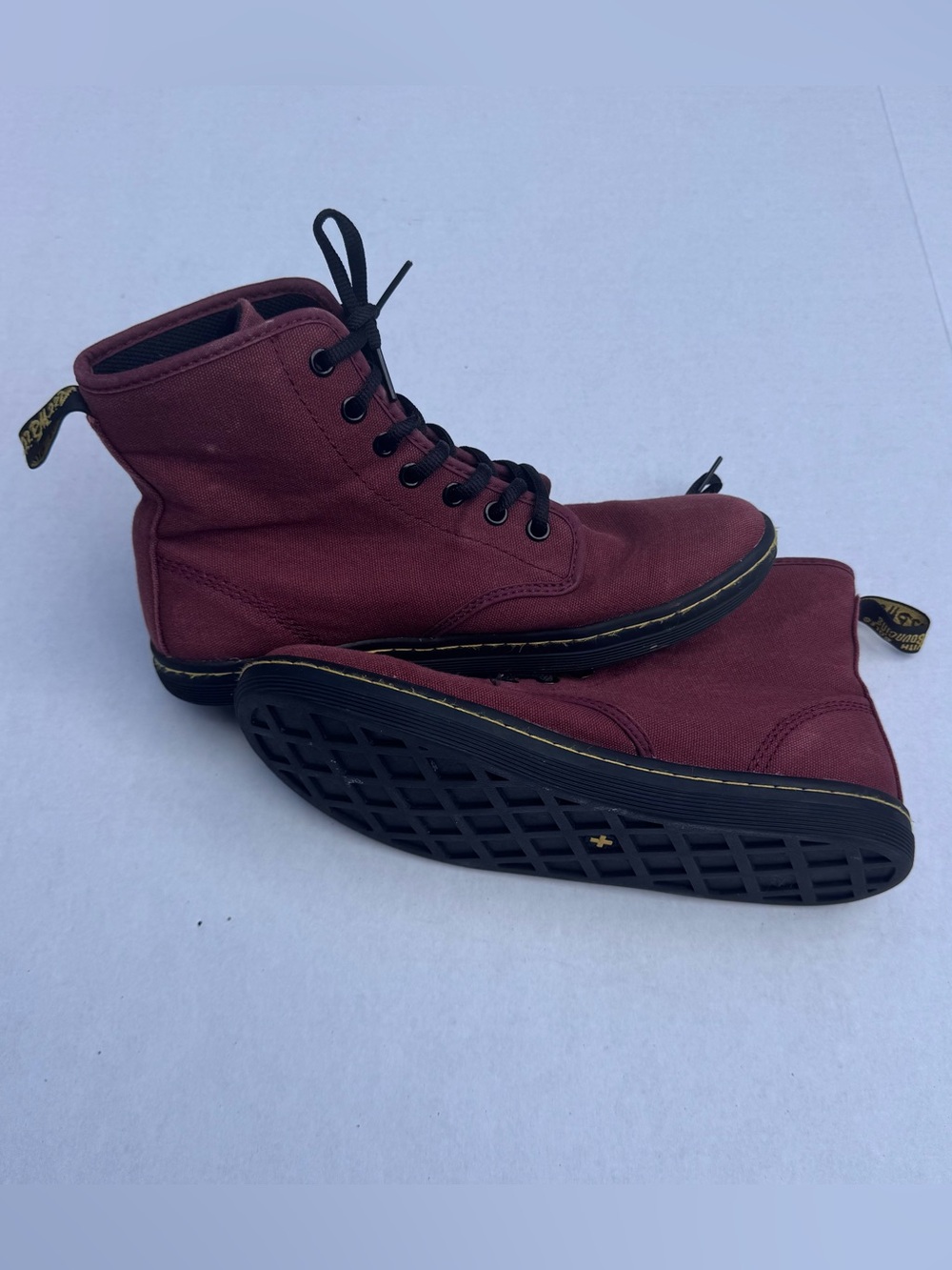 Dr Martens Burgundy Canvas Lace Up Boots Womens 8 UK 6 Casual Combat